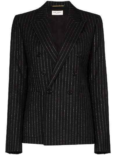 Shop Saint Laurent Lamé Striped Jacket In Black