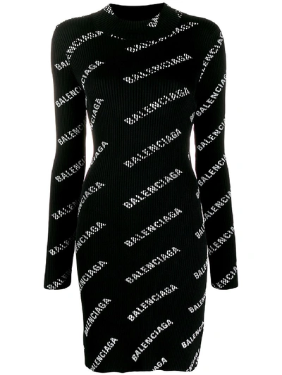 Shop Balenciaga Allover Logo Mini Dress In Black