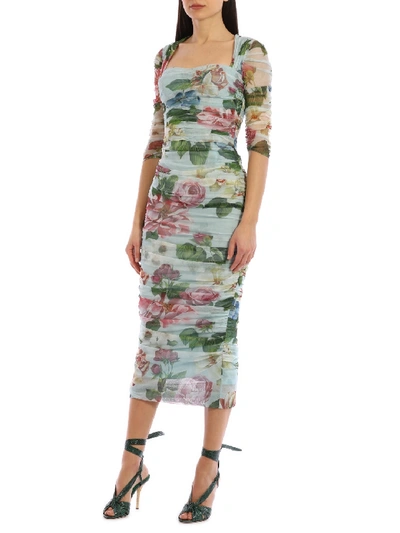 Shop Dolce & Gabbana Floral Tulle Dress In Printed