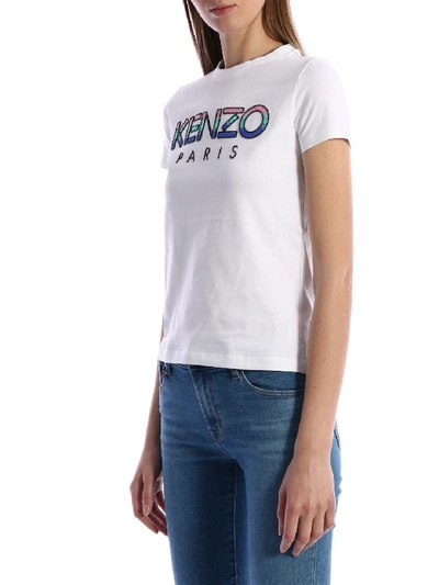 Shop Kenzo T-shirt Sequins Logo In White