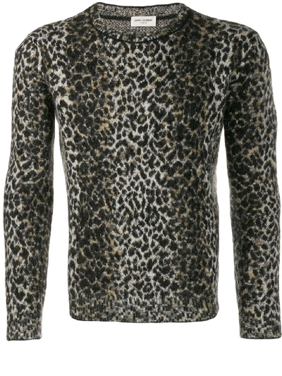 Shop Saint Laurent Sweater Leopard Jaquard In Brown