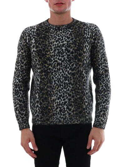 Shop Saint Laurent Sweater Leopard Jaquard In Brown