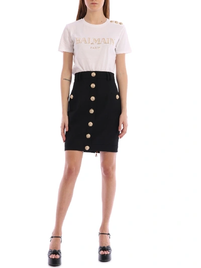 Shop Balmain Buttons Skirt Black