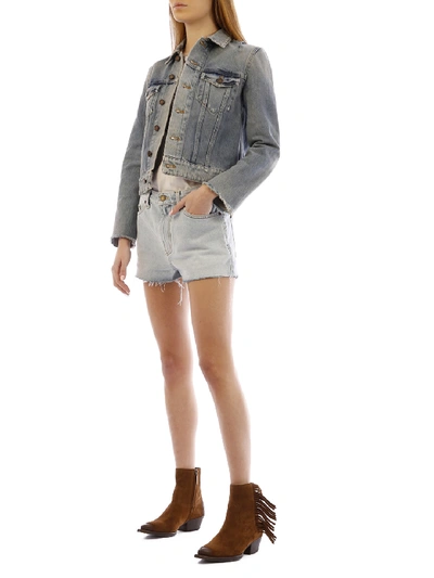 Shop Saint Laurent Denim Shorts In Light Blue