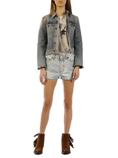 Shop Saint Laurent Denim Shorts In Light Blue