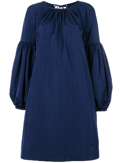 Calvin Klein 205w39nyc Ruched Sleeve Taffeta Dress In Blue