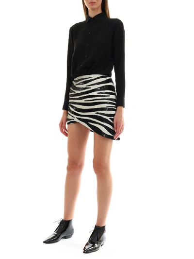 Shop Saint Laurent Zebra Sequins Skirt In Black
