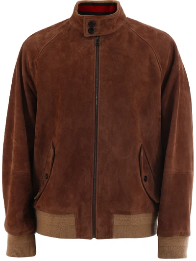 Shop Gucci Suede Bomber Jacket In Brown