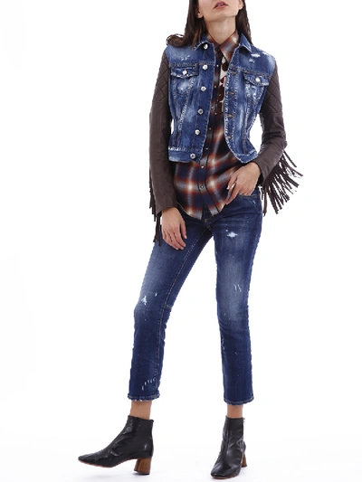 Shop Dsquared2 Fringes Denim Jacket In Blue