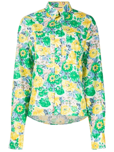 Shop Plan C Floral Print Cotton Shirt In Printed