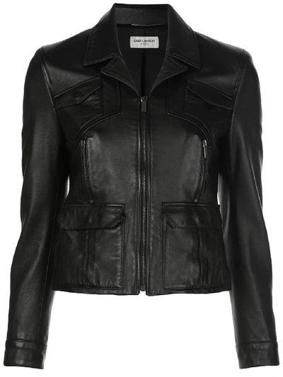 Shop Saint Laurent Short Leather Jacket In Black