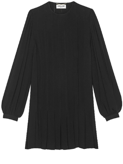 Shop Saint Laurent Pleated Dress Blacl In Black