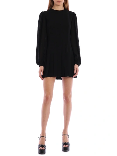 Shop Saint Laurent Pleated Dress Blacl In Black