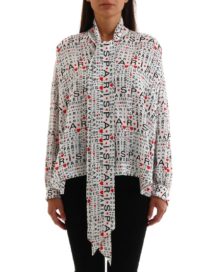 Shop Balenciaga Silk Shirt Bonjour Paris In White