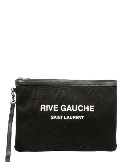 Shop Saint Laurent Logo Pouch Black Cotton