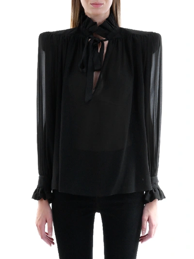Shop Saint Laurent Poet Blouse In Silk Georgette In Black