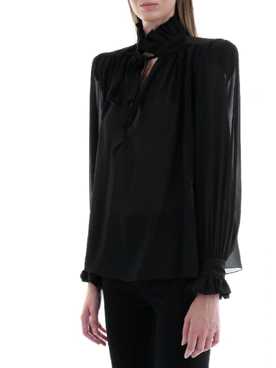 Shop Saint Laurent Poet Blouse In Silk Georgette In Black