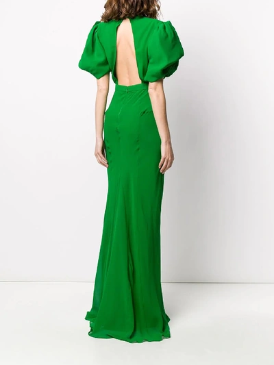 Shop Alessandra Rich Long Green Silk Dress