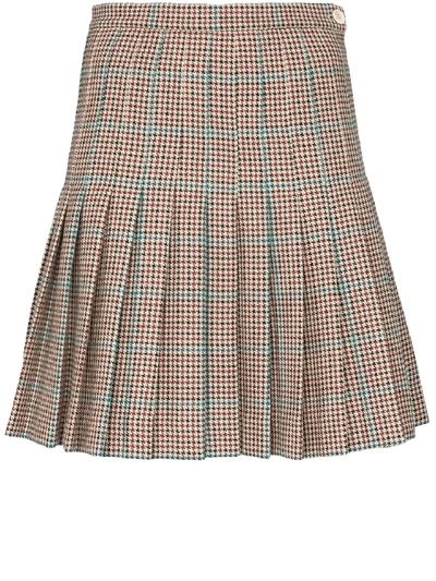 Shop Off-white Checked Pleated Mini Skirt In Beige