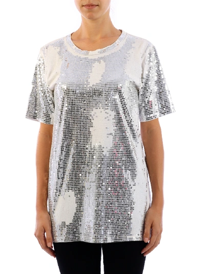 Shop Balmain Sequins T-shirt In Silver