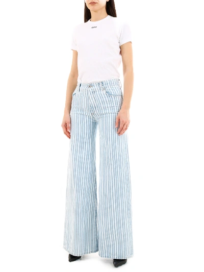 Shop Off-white Striped Palazzo Pants In Light Blue