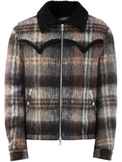 Shop Amiri Plaid Short Trench Coat In Brown