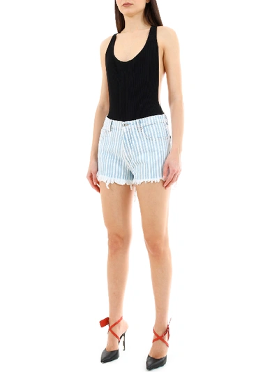 Shop Off-white Striped Shorts In Light Blue