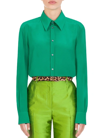 Shop Dolce & Gabbana Green Silk Shirt