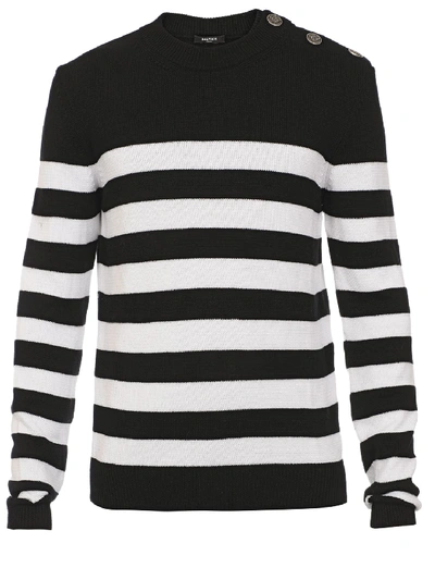 Shop Balmain Nautical Wool Striped Jumper In Black