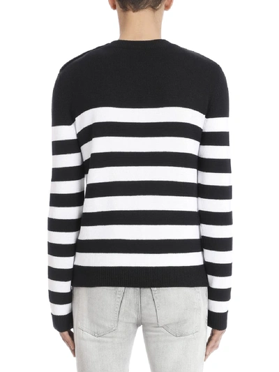 Shop Balmain Nautical Wool Striped Jumper In Black