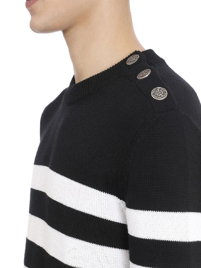 Shop Balmain Nautical Wool Striped Jumper In Black