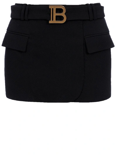 Shop Balmain Wool Skirt Black