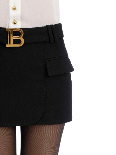 Shop Balmain Wool Skirt Black