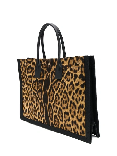 Shop Saint Laurent Rive Gauche Leopard Print Tote Bag In Brown