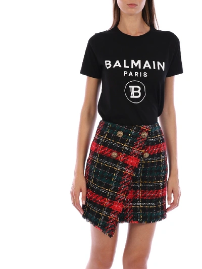 Shop Balmain Tartan Skirt In Green