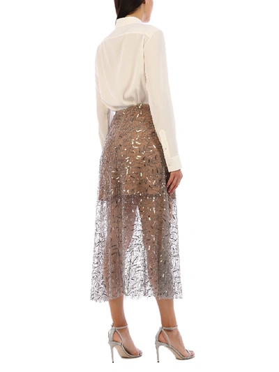 Shop Self-portrait Leaf Sequin Midi Skirt In Grey