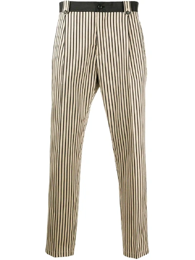 Shop Dolce & Gabbana Striped Crop Trousers In Beige