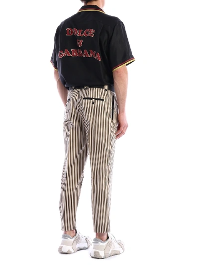 Shop Dolce & Gabbana Striped Crop Trousers In Beige