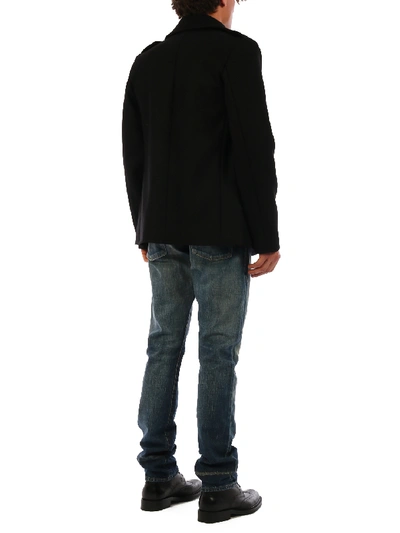 Shop Saint Laurent Wool Pea Coat Black