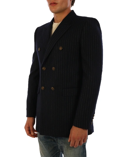 Shop Saint Laurent Wool Jacket Blue