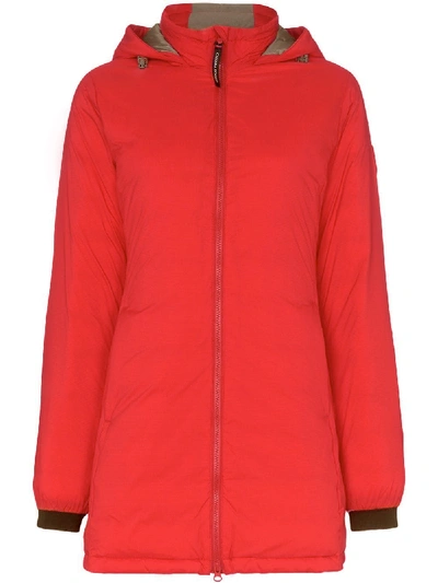 Shop Canada Goose Long Down Jacket Red