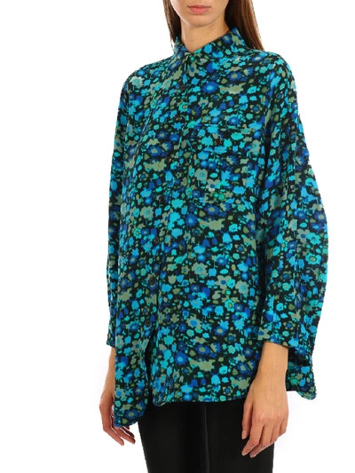 Shop Ganni Silk Mix Shirt In Light Blue
