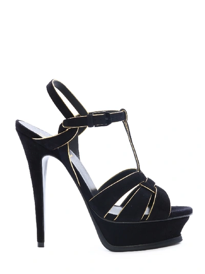 Shop Saint Laurent Tribute Sandal Suede And Leather In Black