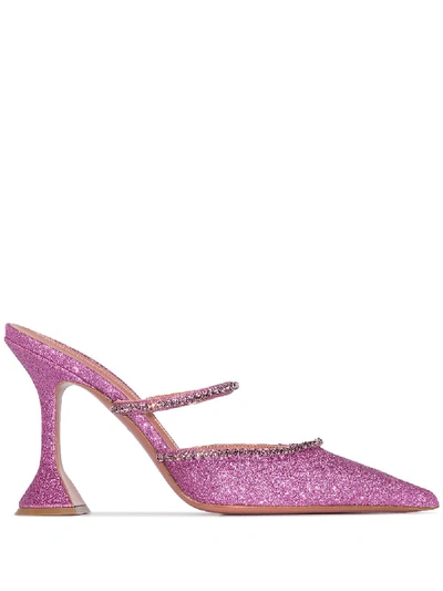Shop Amina Muaddi Gilda 95mm Crystal-embellished Mules In Pink