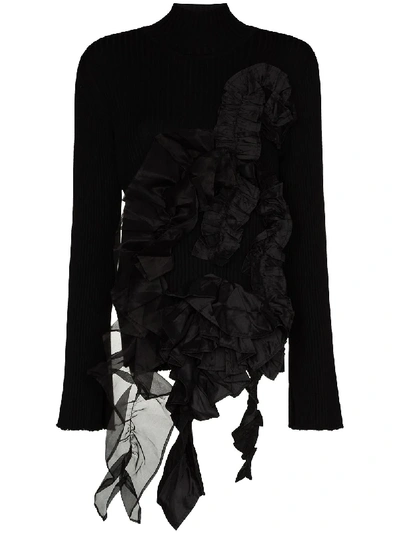 Shop Marques' Almeida Ruffle-detail Ribbed Turtleneck In Black