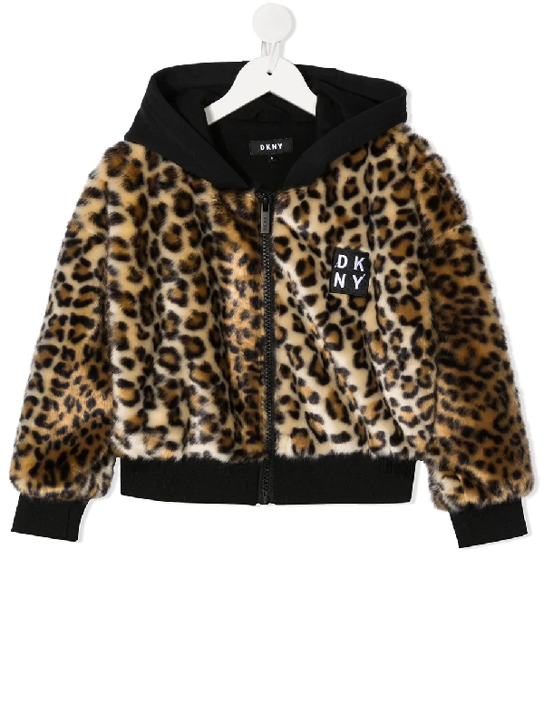 Dkny Kids' Leopard Print Faux Fur Jacket In Yellow | ModeSens