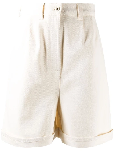 Shop Loewe Turn-up Cuff Logo Patch Shorts In White