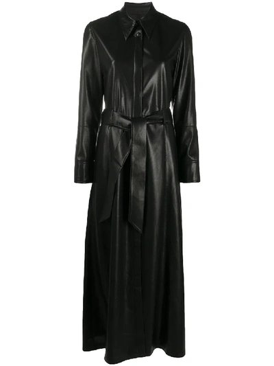 Shop Nanushka Faux Long Belted Dress In Black