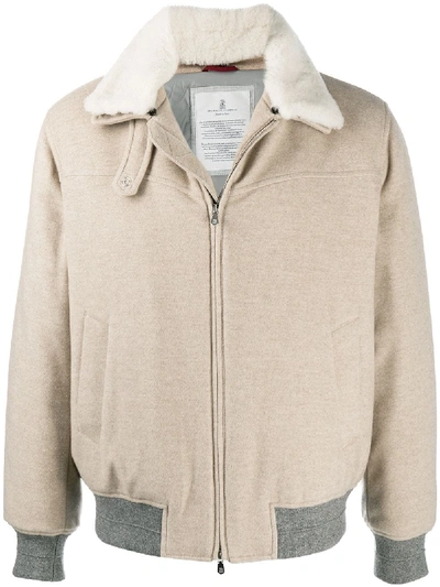 Shop Brunello Cucinelli Contrast-trimmed Cashmere Jacket In Neutrals