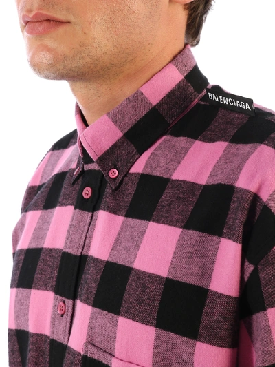 Shop Balenciaga Checked Cotton Shirt In Pink